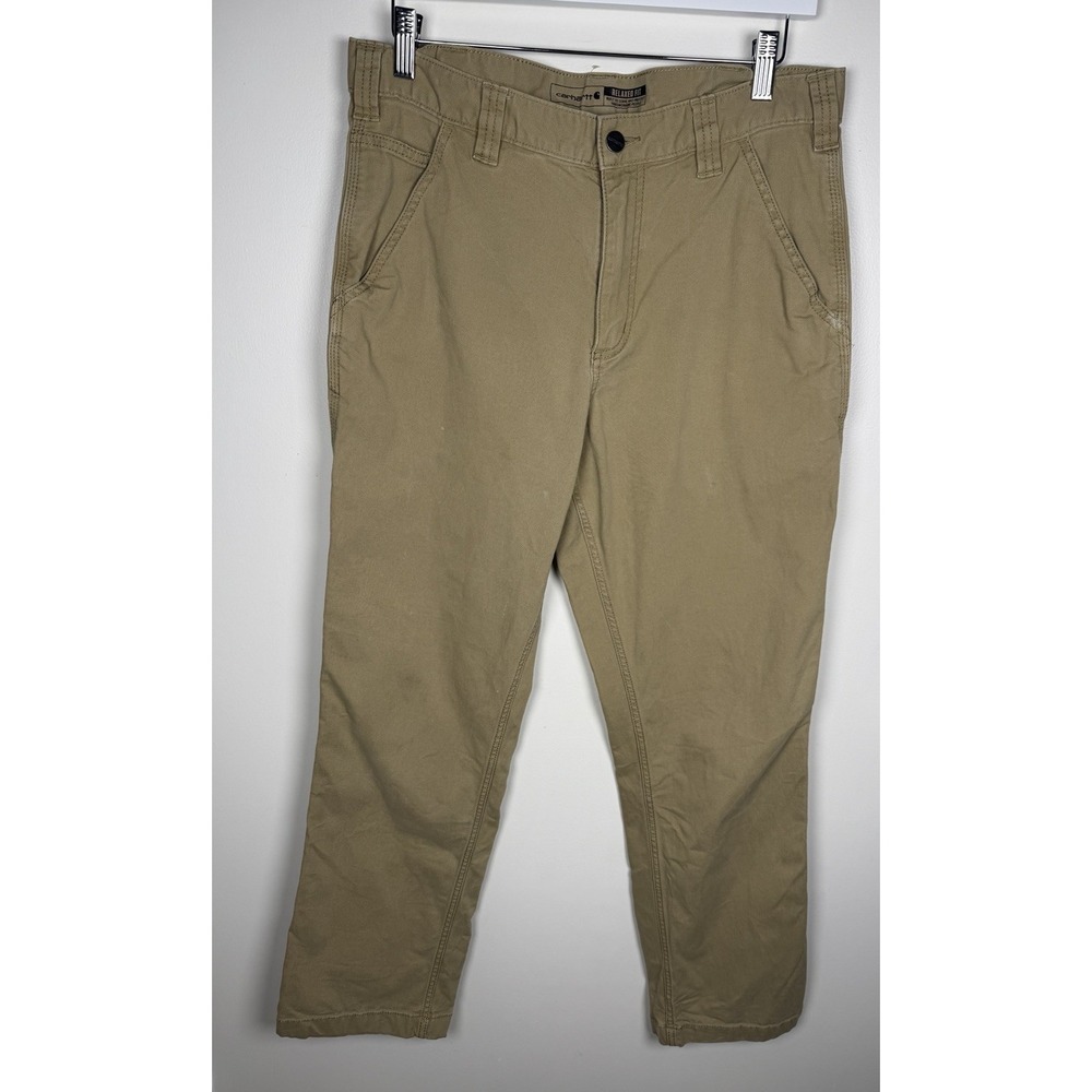 Carhartt Men's Size 33x32 Relax Fit Canvas Stretch Work Pants Khaki *Small Flaw*